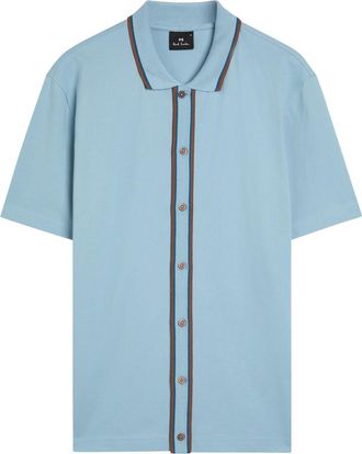 Paul Smith Striped-trim Piqu&eacute; Stretch-cotton Shirt - Light Blue - XL