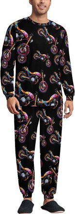 Generic Graffiti Motorcycle Mens Pajamas 2 Piece Set Crew Neck Long Sleeve Sleepwear Loungewear Top And Bottom L