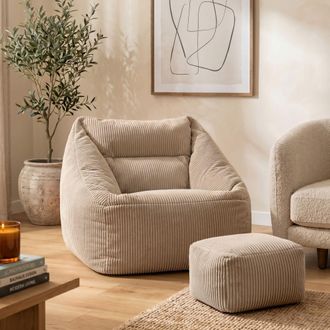 Icon Brand Bean Bag Armchair & Footstool Jumbo Cord Bundle in Natural