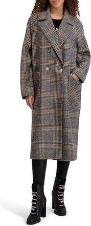 Karl Lagerfeld Longline Wool Blend Coat in Plaid Multi at Nordstrom, Size X-Small