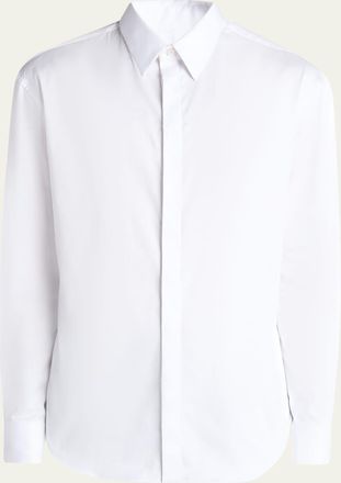 Giorgio Armani Mens Micro-Textured Point Collar Cotton-Stretch Dress Shirt
