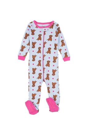 Leveret Kids Footed Printed Cotton Matching Family Pajamas, Animal Kingdom Prints in Puppy at Nordstrom, Size 2T