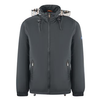 Aquascutum Plain Black Hide Hood Lightweight Jacket