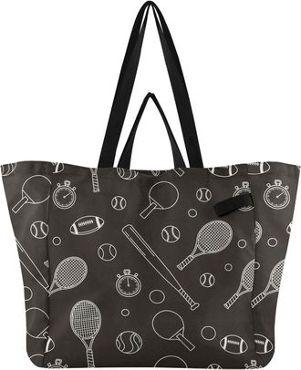 Generic Baseball White print Reusable Canvas Tote Bag, Heavy Duty Grocery Shopping Bag with Large Capacity Double Handles Hard Bottom Work Groceries Travel
