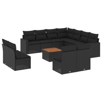vidaXL Vidaxl - Set Divani Da Giardino 12 Pz Con Cuscini Nero In Polyrattan