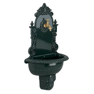 Relaxdays Relaxdays Fuente De Pared Xl Estilo Antiguo Con Grifo, Lavabo De Jard&iacute;n, Aluminio Fundido, 75 X 44 X 22 Cm, Verde
