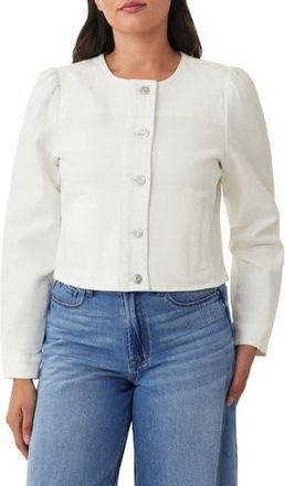 Kensie Collarless Crop Denim Jacket in White at Nordstrom Rack, Size X-Large