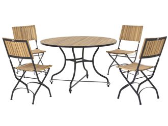 Beliani Set Da Pranzo Da Giardino Per Esterni Con 4 Sedie E Tavolo Struttura Pieghevole In Acciaio, Legno Di Acacia Marrone Chiaro, Lascari