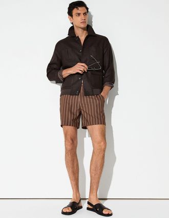 Reiss Dark Brown Pinstripe Side-adjuster Swim Shorts, 2XL