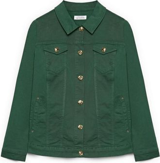 Fiorella Rubino Denim Jas met Decoratieve Knopen - Dames - Spijkerjassen - Groen - 4XL - Denim - Jassen