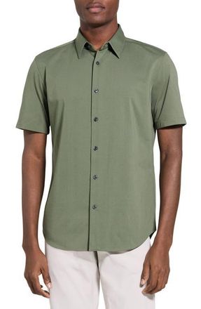 Theory Irving Short Sleeve Button-Up Shirt in Light Ivy at Nordstrom, Size Xx-Large
