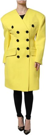 Dolce & Gabbana Gele Double Breasted Trenchcoat Jas - Dames - Mantel - Geel - L - Wol - Jassen