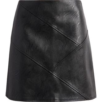 Topshop Diagonal Panel Faux Leather Miniskirt in Black at Nordstrom Rack, Size 10 Us (Fits Like 10-12)