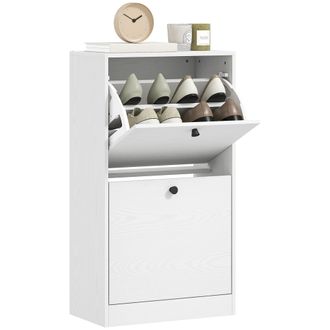 OEM Zapatero Con 2 Cajones Abatibles Estantes Ajustables Para Pasillos Y Espacios Peque&ntilde;os 47x26x85 Cm Blanco Veteado