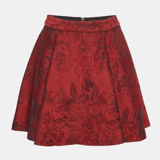 Alice & Olivia Alice + Olivia Red Floral Jacquard Flared Mini Skirt