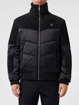 Philipp Plein Quilted Polyester Puffer Jacket with Leather Details