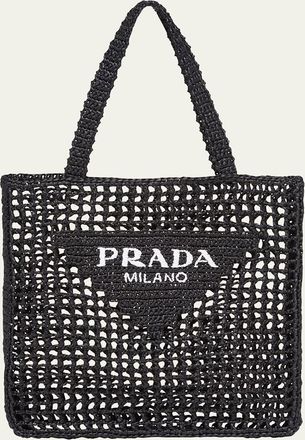 Prada Bicolor Woven Logo Shopper Tote Bag