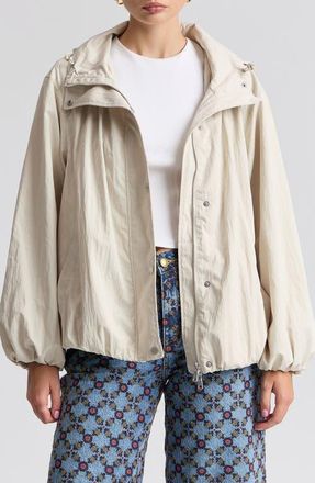 Avec Les Filles Balloon Hem Hooded Windbreaker Jacket in Porcelain at Nordstrom, Size Medium