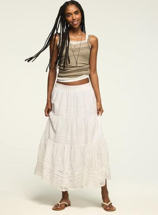 Lucky Brand Womens Festival Lace Trim Mix Midi Skirt