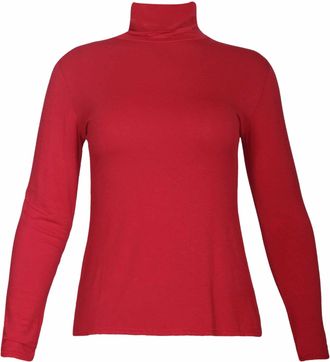Purple Hanger New Womens Gathered Turtle Polo Neck Stretch Fit Top Ladies Long Sleeve Everyday Tshirt Tops Plus Size Red Size 16 - 18