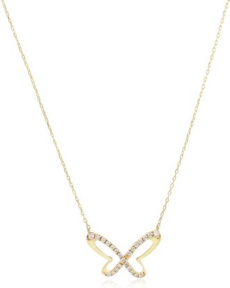 The Lovery Large Diamond Butterfly Cutout Necklace 14K Yellow Gold