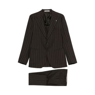 Tagliatore Single Breasted Suits, male, Brown, Size: M Pinstripe Suit In Wool And Silk