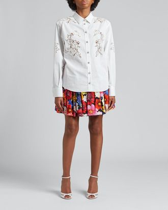 Dolce & Gabbana Lace Insert Poplin Shirt w/ Crystal Buttons