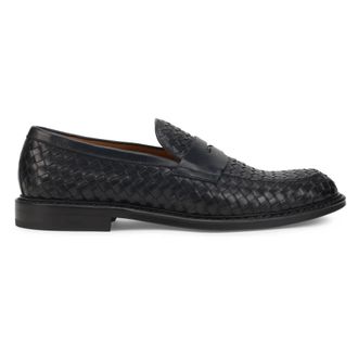 Doucal's Loafers, male, Black, Size: 10 US Woven Leather Moccasin