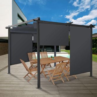 IDMarket Idmarket - Juego De 3 Estores Enrollables An.125 X Al. 225 Cm Para P&eacute;rgola Gris Antracita