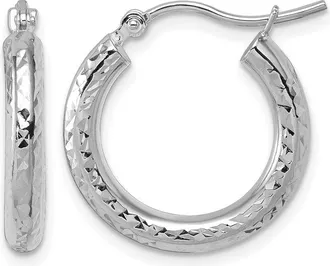 Diamond2Deal 10k Gold Diamond-cut 3mm Round Tube Hoop Earrings