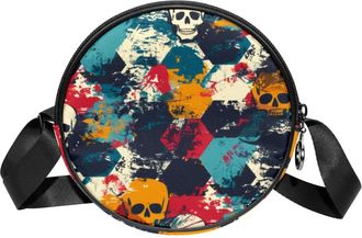 Generic Circle Crossbody Bag for Women, Camouflage Small Sling Bag Daypack with Zipper Adjustable Shoulder Straps Casual Ladies Girls Round Purse