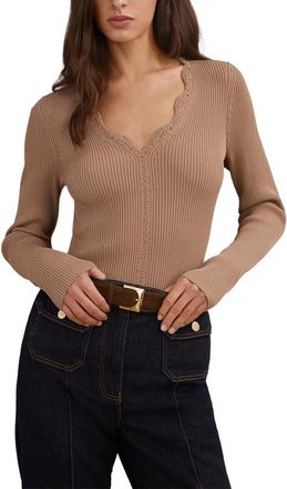 Reiss Lara Crochet Trim Rib Knit Top