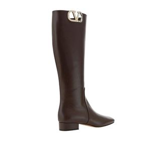 Valentino Garavani Womens Brown Calfskin Flat Boots