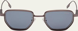 Ermenegildo Zegna Mens Round Metal and Acetate Sunglasses