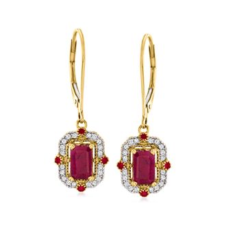 Ross-Simons Ruby and. Diamond Drop Earrings in 14kt Yellow Gold