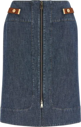 Fendi Blue Cotton Midi Womens Skirt