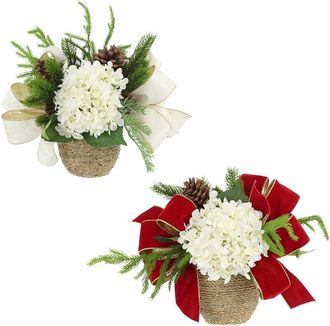 Creative Displays Inc. Set Of 2 Christmas Holiday Arrangements With Hydrangeas & Bows