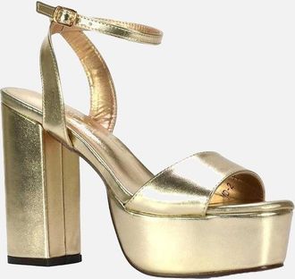 XY London Womens XY London Womens/Ladies Jayce Metallic Strappy High Block Heel Sandals - Gold - Size: 4