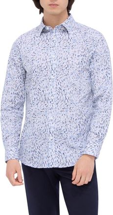 Bugatchi Julian Shaped Fit Abstract Print Stretch Button-Up Shirt in Air Blue at Nordstrom, Size Xxx-Large