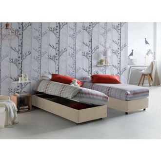 Talamo Italia Letto singolo Diana, Letto contenitore con rivestimento in tessuto, 100% Made in Italy, Apertura laterale, con materasso Cm 80x190 incluso, Beige
