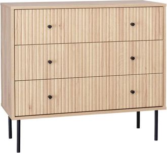 Sweeek Cómoda con decoración de madera acanalada, 3 cajones, natural