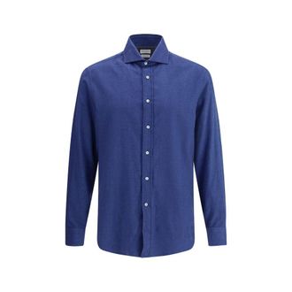 Brunello Cucinelli Blue Cotton Dress Mens Shirt