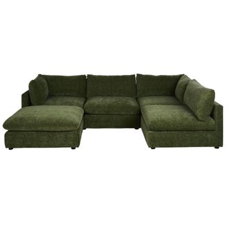 Maisons du monde Sof&aacute; cheslong derecha de 5/6 plazas de tela de chenilla verde