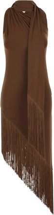 Taller Marmo bruine jurk met rafelranden design in stof voor dames - Dames - Casual kleedjes - Bruin - M - Kleedjes