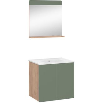 Vicco Conjunto De Muebles De Ba&ntilde;o Izan, Goldkraft Roble/verde, 3 Partes Con Espejo