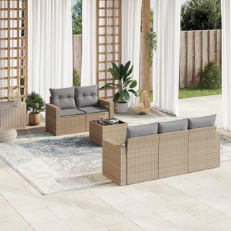vidaXL Juego De Sof&aacute;s Jard&iacute;n Con Cojines 6 Pzas Rat&aacute;n Sint&eacute;tico Beige Vidaxl
