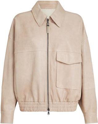 Brunello Cucinelli Glossy nappa leather outerwear jacket in Beige at Nordstrom, Size 46 It