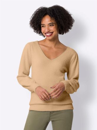 Heine V-Ausschnitt-Pullover HEINE Pullover, Damen, Gr. 34, braun (camel), 54% Polyamid, 30% Viskose, 16% Polyester, unifarben, Pullover V-Ausschnitt-Pullove