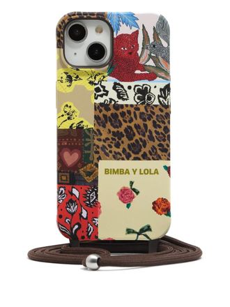 Bimba & Lola iPhone 15 patchwork phone case - women - Thermoplastic Polyurethane (TPU)/Polyester/Iron/Zinc Alloy/stainless steel - One Size - Brown