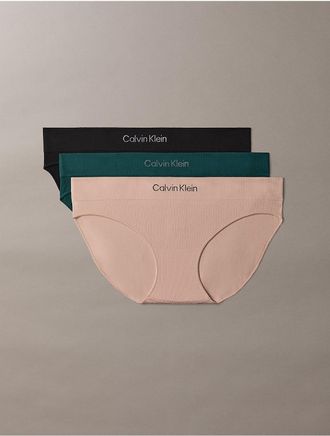 Calvin Klein Womens Microfiber Seamless Rib 3-Pack Bikini - Multi - XL